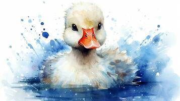 a cute little Muscovy Duck in watercolor style. Generative AI photo