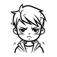 Angry boy   Black and White Vector Illustration. Isolated On White Background
