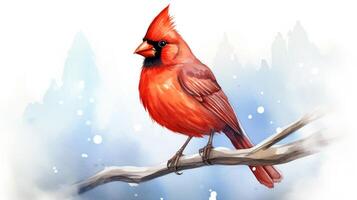 a cute little Northern Cardinal in watercolor style. Generative AI photo