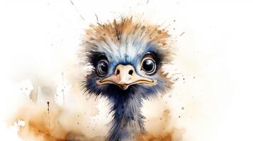 a cute little Ostrich in watercolor style. Generative AI photo