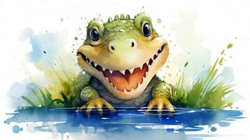 a cute little Nile Crocodile in watercolor style. Generative AI photo