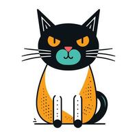 Cute cartoon cat sitting on white background. Vector illustration in flat style.