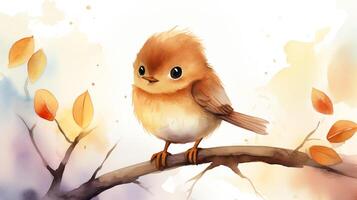 a cute little Nightingale in watercolor style. Generative AI photo