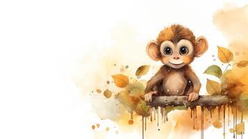 a cute little Monkey in watercolor style. Generative AI photo