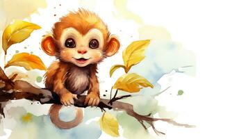 a cute little Monkey in watercolor style. Generative AI photo