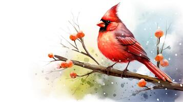 a cute little Northern Cardinal in watercolor style. Generative AI photo