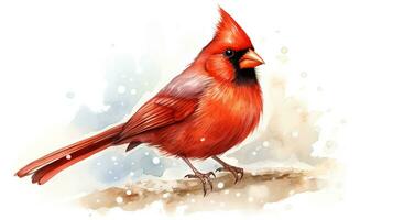 a cute little Northern Cardinal in watercolor style. Generative AI photo