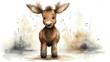 a cute little Moose in watercolor style. Generative AI photo