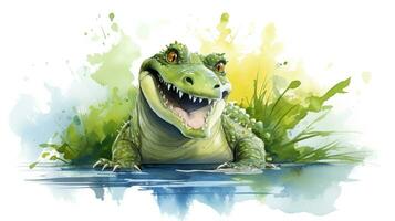 a cute little Nile Crocodile in watercolor style. Generative AI photo