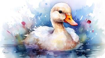 a cute little Muscovy Duck in watercolor style. Generative AI photo