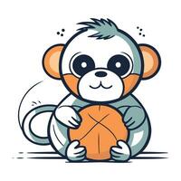 Cute monkey holding a basketball. Vector illustration. Cartoon character.