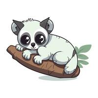 Cute little lemur cartoon sitting on a log vector illustration.