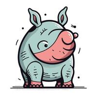 Cute cartoon rhinoceros on white background. Vector illustration.