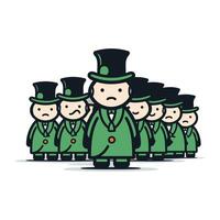 Leprechaun with a crowd of children. Vector illustration.