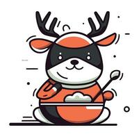 Cute reindeer in Santa Claus costume eating ice cream. Vector illustration.
