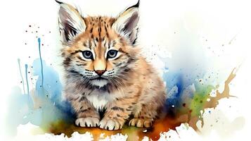 a cute little Lynx in watercolor style. Generative AI photo