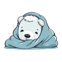 Cute polar bear sleeping in a blue scarf. Vector illustration.