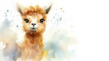 a cute little Llama in watercolor style. Generative AI photo