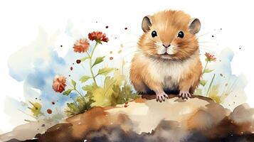 a cute little Lemming in watercolor style. Generative AI photo