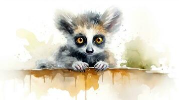 a cute little Lemur in watercolor style. Generative AI photo