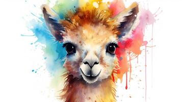 a cute little Llama in watercolor style. Generative AI photo