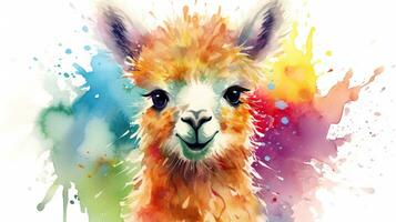 a cute little Llama in watercolor style. Generative AI photo