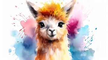 a cute little Llama in watercolor style. Generative AI photo