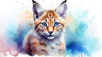 a cute little Lynx in watercolor style. Generative AI photo