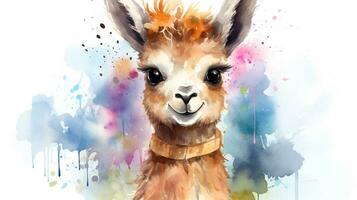 a cute little Llama in watercolor style. Generative AI photo