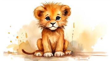 a cute little Lion in watercolor style. Generative AI photo