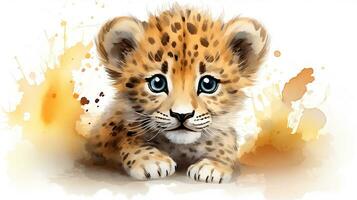 un linda pequeño leopardo en acuarela estilo. generativo ai foto