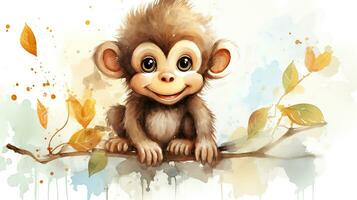 a cute little Monkey in watercolor style. Generative AI photo