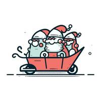 Santa Claus with presents in a wheelbarrow. Vector illustration.