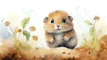 a cute little Lemming in watercolor style. Generative AI photo