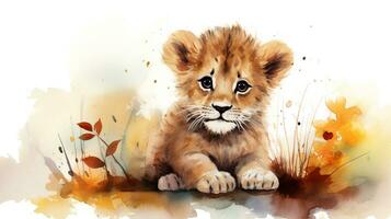 a cute little Lion in watercolor style. Generative AI photo