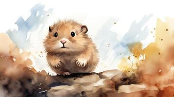 a cute little Lemming in watercolor style. Generative AI photo