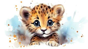 a cute little Leopard in watercolor style. Generative AI photo