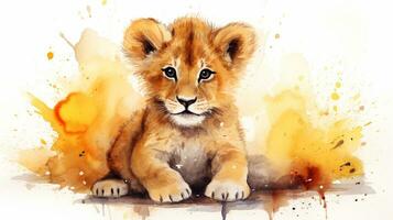 a cute little Lion in watercolor style. Generative AI photo