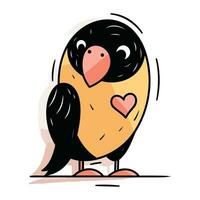 linda dibujos animados pingüino con corazón en pico. vector ilustración.