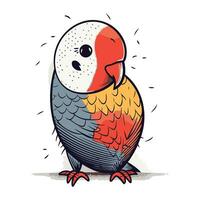 Parrot isolated on white background. Hand drawn vector illustration in cartoon style.