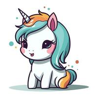 Cute unicorn isolated on white background. Vector illustration in cartoon style.