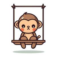 Cute monkey sitting on a swing vector flat cartoon character illustration.
