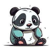 Cute cartoon panda sitting on the ground. Vector illustration.