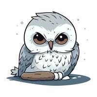 Owl sitting on the ground. Cute cartoon vector illustration.