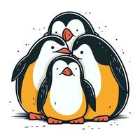 Penguins. Hand drawn vector illustration in doodle style.