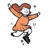 niña en hielo patines vector ilustración en garabatear estilo.