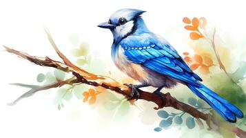 a cute little Jay in watercolor style. Generative AI photo