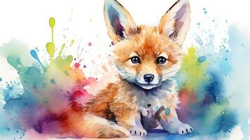 a cute little Jackal in watercolor style. Generative AI photo