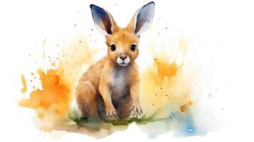 a cute little Kangaroo in watercolor style. Generative AI photo