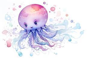 a cute little Jellyfish in watercolor style. Generative AI photo